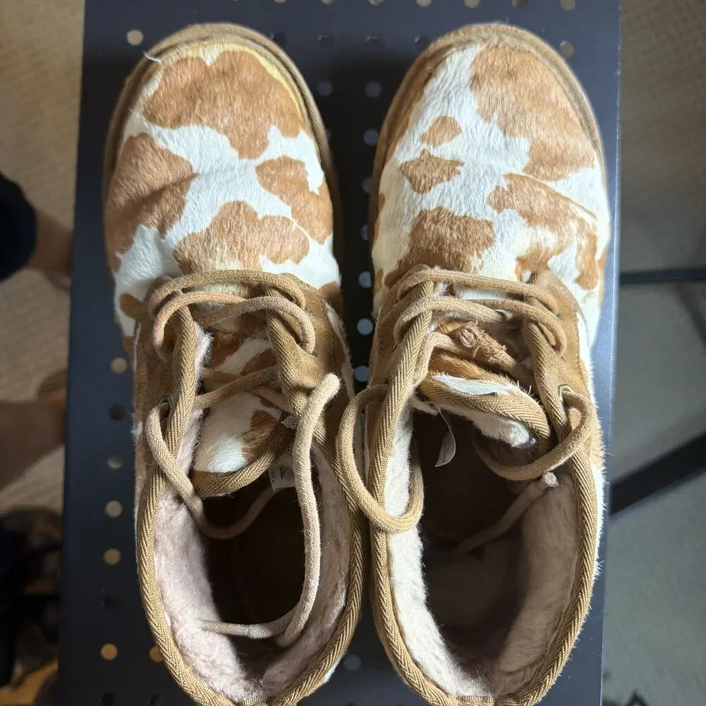Ugg Neumel Cow Print Calf Hair Ankle Boots Size 10 Womens